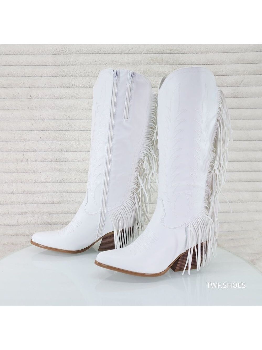 Dusty Roads Bright White Back Fringe Cowboy Western Cowgirl Boots Tuck Zipper - Picture 5 of 13